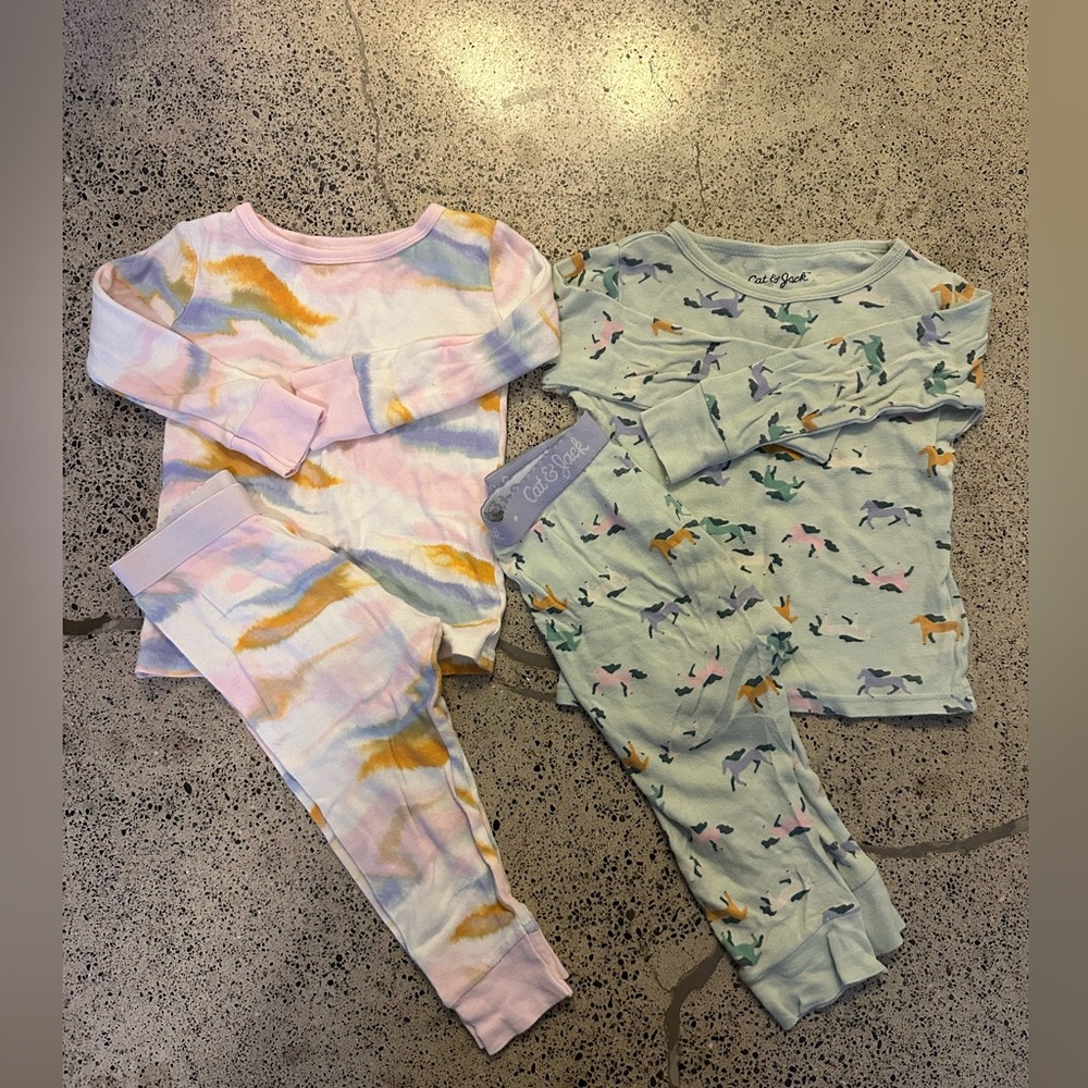 Cat & Jack Kids Long Sleeve and Pants Pajama Sets (2) - Pastel Tie Dye and Mint